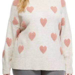 NWOT Crown & Ivy Plus Size Drop Shoulder Allover Fuzzy Heart Sweater 3X